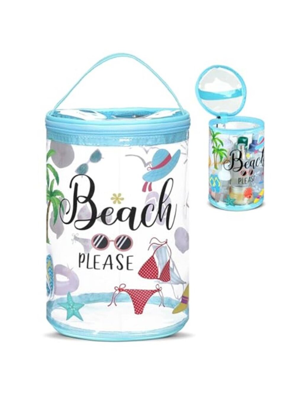 Clear Toiletry Bag Set Waterproof Travel Cosmetic Beach Print Makeup Organizer